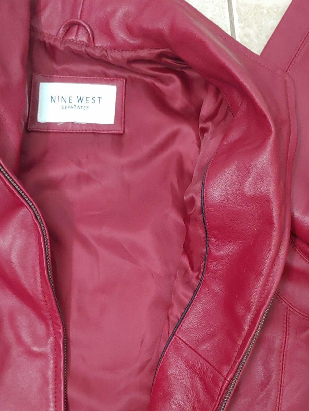 Nine West Real Red Leather Jacket Women's Moto Full Zip Size L - Picture 7 of 8